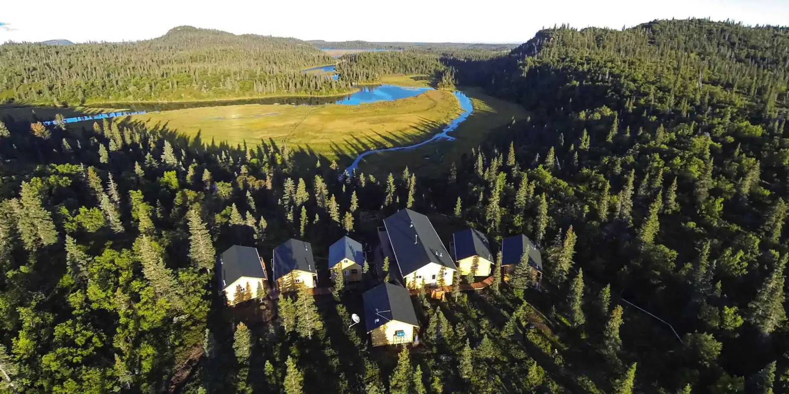 Aerial view of Copper River Lodge and the Copper River valley in Alaska