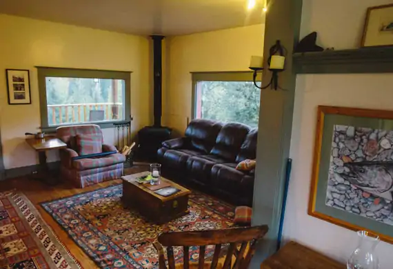 Trout Creek Lodge cabin overlooking the Bulkley River